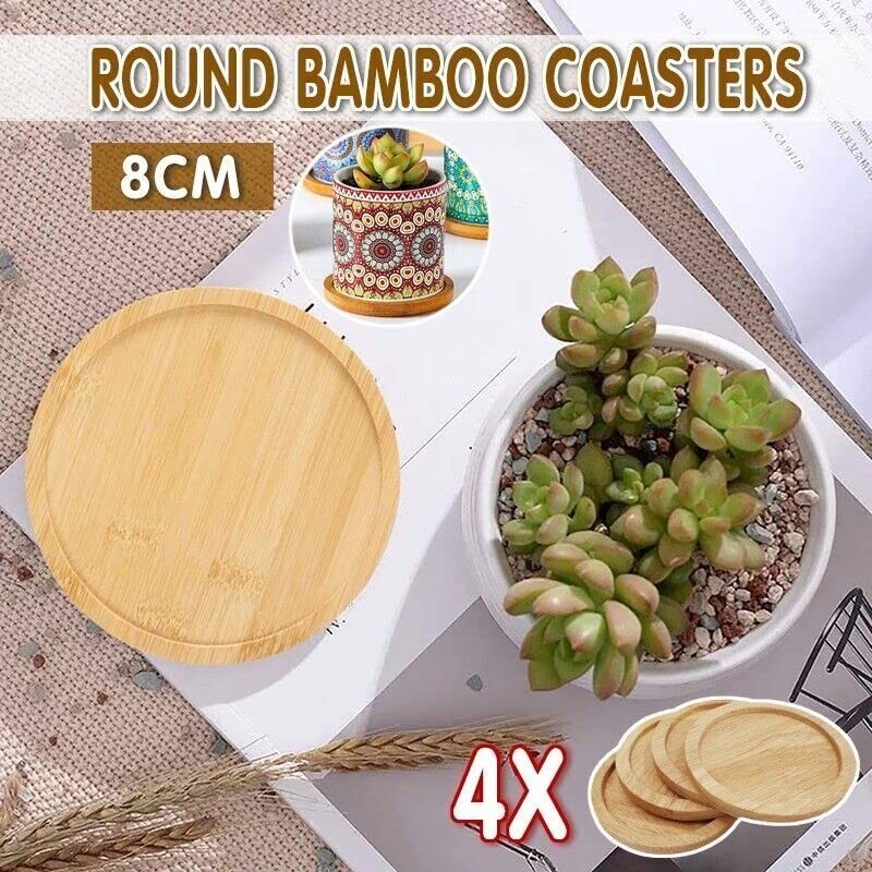 4x Round Bamboo Wooden Coaster Tea Coffee Drink Holders Pallet