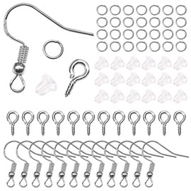 TOAOB 450pcs Earring Making Supplies Including 100pcs 18mm Ear Wire Hooks and 150pcs Jump Rings and 100pcs Screw Eye Pins with 100pcs Clear Earring Backs