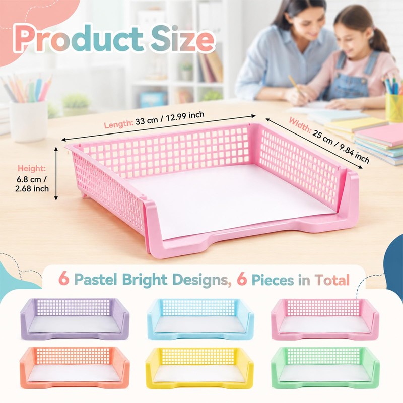 Set of 6 Pastel Turn in Trays for Teachers Stackable