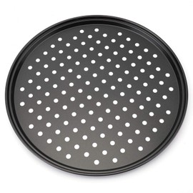 Bekith 3 Pack Pizza Crisper Trays with Holes, 13 inch Round Non-Stick Crisper Carbon Steel Perforated Tray for Home Kitchen, Black