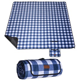 HX&OD Outdoor Picnic Blanket, Extra Large, 80''x60'' Waterproof Foldable Blankets Gingham Picnic Mat for Beach, Camping Grass Lawn Park Accessories Cute Couple Ideas Wedding (Blue, 80”x60”)
