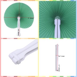Bestage 12 Pieces Folding Hand Paper Fans Handheld,Green Round Foldable Decorative Wedding Fans Chinese and Japanese Fans Bulk for Bridal Guest Church Party Favors Dancing Birthday DIY