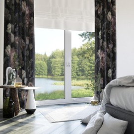 LADYVOGUE 100% Blackout Curtains 2 Panels Set Black Pink Floral Rose Black Out Curtain Gothic Chic Dark Thermal Insulated Window Treatments Decor for Living Room Bedroom Darkening Curtain 52x63 Inch