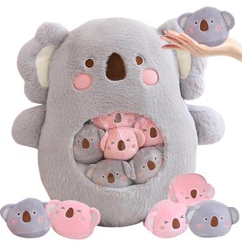 Plush Toys - Removable Throw Pillow Plush with 6 Little Animal Stuffed - Soft Hugging Stuffed Animal - Plush Gifts for Kids Boys Girls (Koala Bear)