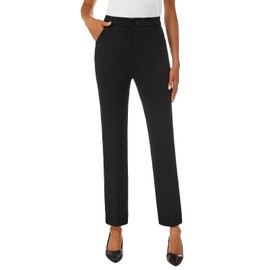 iChosy Women's Straight Leg Dress Work Ankle Pants Business Office Casual Slacks with Pockets Black26 14