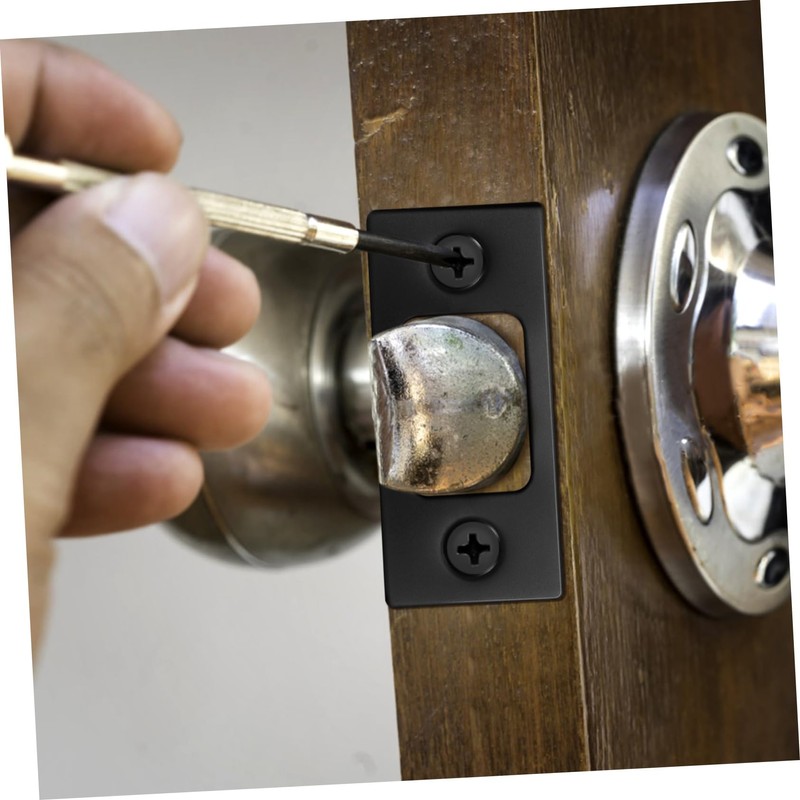 LALAFINA Black Gusset Screw Security Strike Plate Flush Bolt Black
