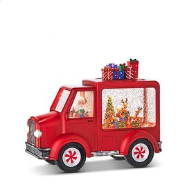 RAZ Imports Santa and Reindeer Musical Lighted Water Truck, 10.25-inch Length, Christmas Decor, Holiday Season, Table and Shelve Accent