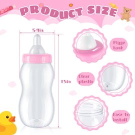 Tessco for you 2 Pcs 15 Inch Big Baby Shower Bottle for Baptism Game Large Jumbo Plastic Baby Shower Bottle Piggy Candy Bank for Girl Boy Kids Party Favor(Pink)
