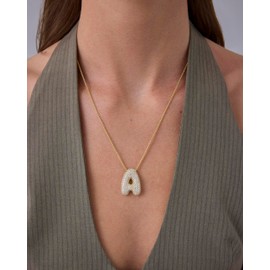 PAVOI 14K Yellow Gold Plated Pendant Chain Necklace for Women | Chunky Initial Bubble Letters Necklace | Letter Z, Yellow Gold, Cubic Zirconia