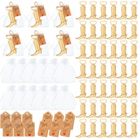 Meanplan 251 Pcs Cowboy Boot Bottle Opener Set Cowgirl Western Derby Wedding Party Favor Includes Cowboy Beer Bottle Opener Organza Bag Thank You Tag and Jute Rope for Guest Wedding Party Baby Shower