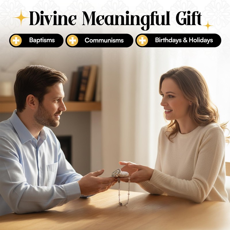 Catholic Rosary Beads with Metal Keepsake Gift Box Set (Padre