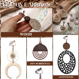 Thunaraz Clip on Dangle Earrings for Women - Bohemian Trendy Clip on Earrings Lightweight Comfortable Earrings Hypoallergenic Drop Clip ons for Non-pierced Ears Disc Teardrop Earrings