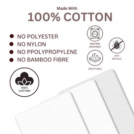 3 Pack Next To Me Chicco Crib Fitted Sheets | Set with 2 Fitted Sheets 100% Cotton & 1 Waterproof Mattress Protector | Antiallergic, Soft, Breathable Sheets (White, 85 x 51 cm)
