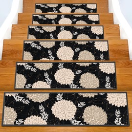 Non-Slip Carpet Stair Treads 4PCS, 8"x30" Peel and Stick Stair Runner for Wooden Steps Indoor, Washable Reusable Adhesive Backing, Pet-Friendly Safety Mats for Kids, Elders, Dogs