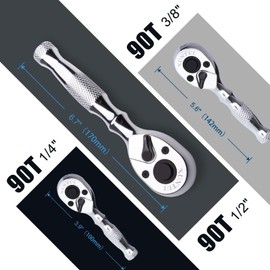 XUNTUI Stubby Ratchet Wrench Set with Extensions, 6-Piece, 1/4 to 1/2 inch Drive, Chrome Steel