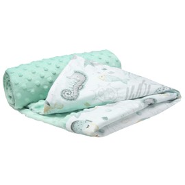 Medi Partners Crawling Blanket for Baby 100% Cotton 75x100cm Double-Sided Multifunctional Plush Cuddly Blanket for Pushchairs Soft Fluffy (Ocean with mint Plush)