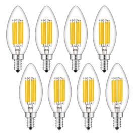 CRLight 6W Dimmable LED Candelabra Bulb 65W Equivalent 700LM, 6 LED Filament Real 6W LED Chandelier Light Bulbs, 2700K Warm White E12 Base, B11 Candle Torpedo Clear Glass Decorative Bulb, 8 Pack