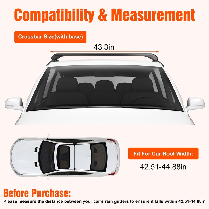 43" Universal Car Roof Rack, Upgraded Adjustable Window Frame Roof