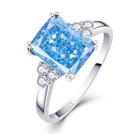 Yaresul Blue Aquamarine Ring for Women, 925 Sterling Silver Radiant Cut Engagement Ring March Birthstone Ring Wedding Promise Ring Valentine Anniversary for Women Size 7