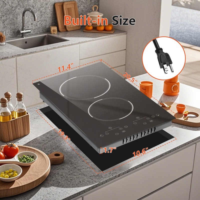 Traenvir 2 Burner Electric Cooktop, 12 Inch Built-in & Countertop