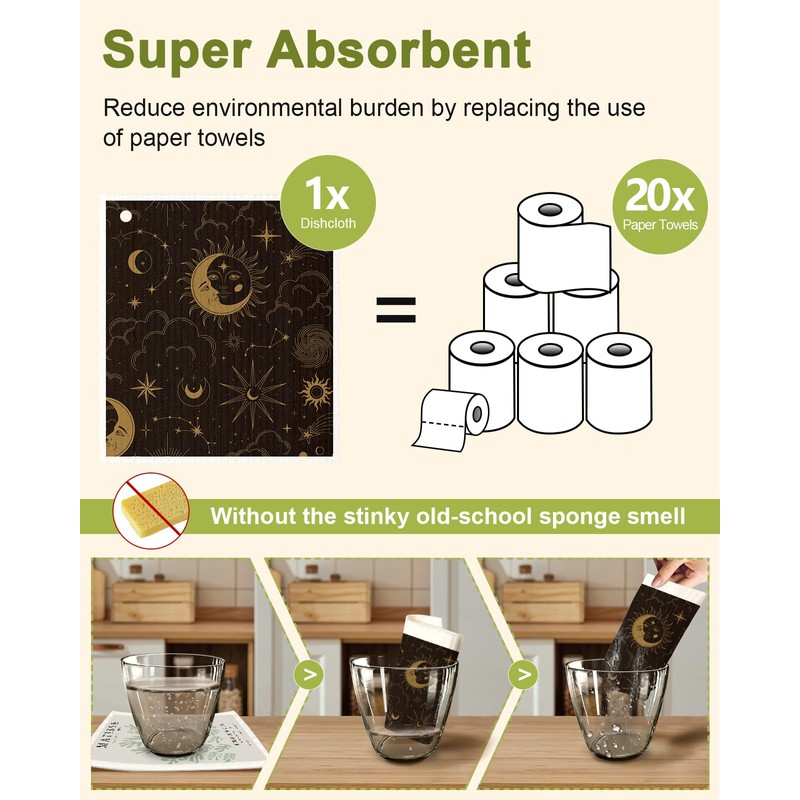 Miss Adola 8 Pack Swedish Kitchen Dishcloths - Absorbent Reusable