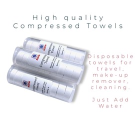 RIZMA Compressed Towels, 60 disposable mini tablet towels for travel, camping, makeup removal, Spa, cleaning, cotton wipes for outdoor activities.