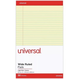 UNIVERSAL Perforated Edge Writing Pad Legal/Margin Rule Legal Canary 50 Sheet