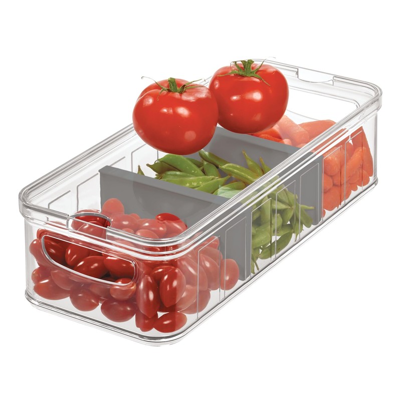 iDesign Large Fridge Organizer Bin with Removable Divider and Lid