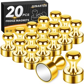 Junarter 20 Pack Magnetic Push Pins, Gold Strong Fridge Magnets, Whiteboard Magnets, Refrigerator Magnets Strong, Dry Erase Board Magnets for Fridge, Whiteboard, Office, Classroom, Kitchen, Map