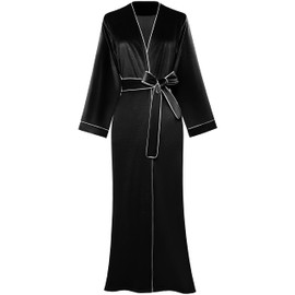 PRODESIGN Women's Long Velvet Robe Soft Warm Bathrobe Pure Color Sleepwear with Trim Loose Nightgown