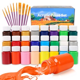 Acrylic Paint Set with Brushes 24 x 25 ml Acrylic Paints on Waterproof Acrylic Paint for Painting Canvas, Wood, Clay & Stones, Model Making