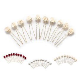 10 x Roses on Hair Pins for Flat Hair Sections - Bridal Hair Jewellery | G-F - Beige