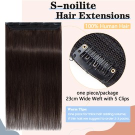 Clip in Hair Extensions Human Hair One Piece 5 Clips - 100% Real Remy Human Hair Extensions Clip In Thin Weft 14 Inch (45 g) #2 Dark Brown