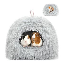 Sbayool Warm Guinea Pig Bed, Cosy Plush Guinea Pig Cuddly Cave with Movable Pad, Guinea Pig Hiding Place for Hedgehogs, Chinchillas and Other Small Animals, 28 x 28 x 22 cm, Grey