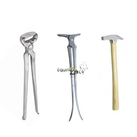 3 PCS Farrier Horse Hoof Nippers, Shoe Spreader and Hammer – Professional Hoof Trimming & Shoeing Tool Kit for Horses | Heavy-Duty Farrier Tools Set for Hoof Care, Shoeing, and Maintenance
