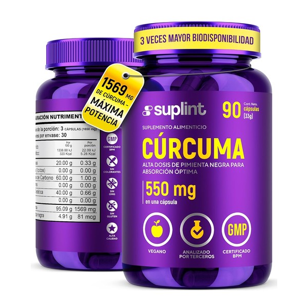 Crcuma con Pimienta Negra 1569 mg por Porcin Suplemento Alimenticio