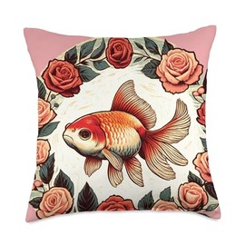 Fancy Goldfish Art Oranda Goldfish Throw Pillow