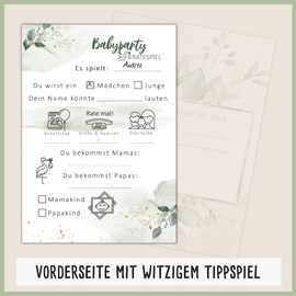 SnaPmee Deluxe Baby Shower Guessing Game - Gift Edition with Box - 25 x Oracle Questions & Wishes for Boys or Girls - Eucalyptus A6