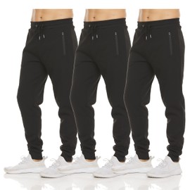 PURE CHAMP Mens 3 Pack Fleece Active Athletic Workout Jogger Sweatpants for Men with Zipper Pocket and Drawstring Size S-3XL (Small, Set 4)