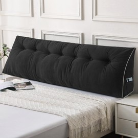 Sasttie Headboard Pillow King, Wedge Pillow Headboard for Sitting Up in Bed, Back-Rest Support Triangular Cushion for Reading - Features Removable Washable Cover, Black