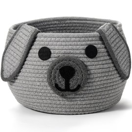 Zopeal Dog Woven Basket Cute Woven Cotton Rope Puppy Animal Storage Basket for Laundry Toy Gift (Khaki,13 x 8 Inch)