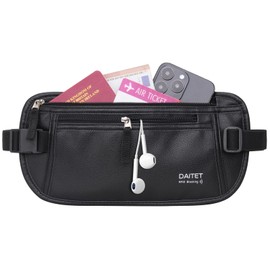 PU Leather Money Belt - Passport Holder Secure Hidden Travel Wallet with RFID Blocking, Undercover Fanny Pack(Black)