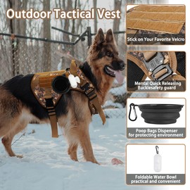 PAWDAY Tactical Dog Harness & No Pulling Front Leash Clip for Large Medium Dogs, Adjustable Dog Vest Harness for Training Hunting Walking & with Poop Bags Dispenser, Pet Bowl, Pet Car Seat Belt Leads