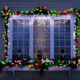 WBao C6 Christmas Lights, 100 LED 33ft Battery Operated Christmas String Lights with 8 Modes, Timer, Waterproof Design for Indoor Outdoor Christmas Trees, Fence, Stairs Xmas Decorations, Red Green