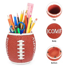 Football Pen Pencil Holder Cool Christmas Gifts for Teacher Kids, Resin Craft Desk Decorations Accessories for Women Men Teacher Office Organization Container, Cool Gadgets for Stationary Organizer