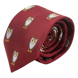 King & Priory Burgundy Red Embroidered Owl Tie