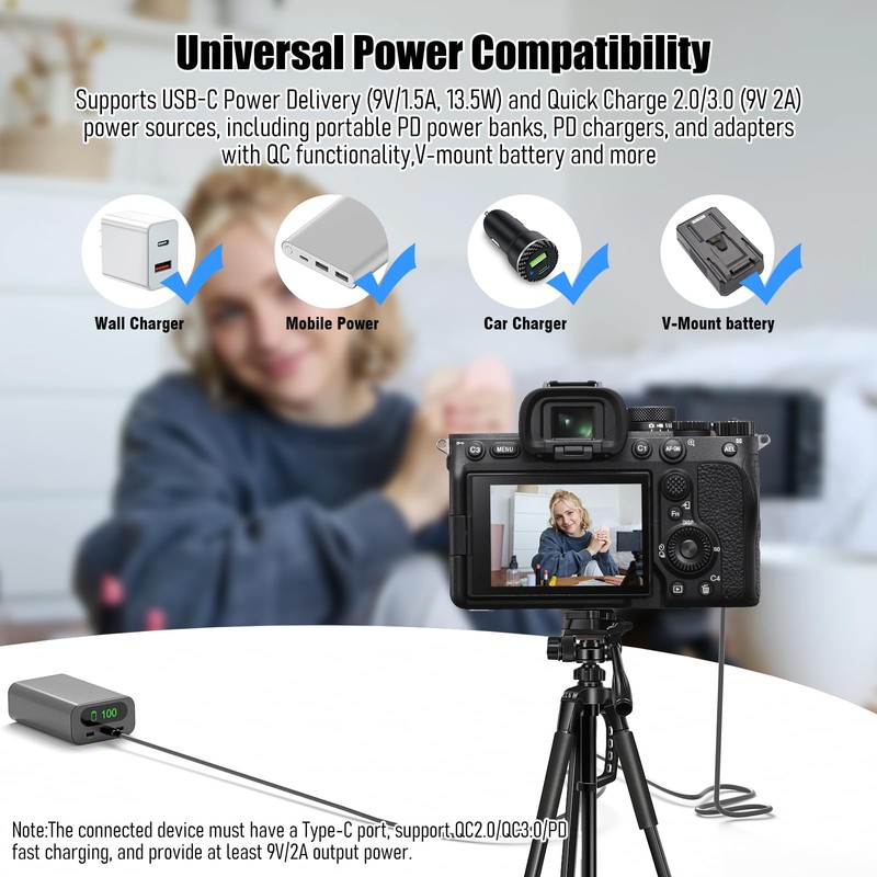 F1TP USB-C PD to NP-FW50 ZV-E10 Dummy Battery Continuous Power