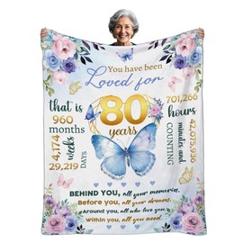 Fiwbnasz 80th Birthday Gifts for Women 1945, Happy 80th Birthday Gifts Ideas, Blanket for Women Butterflies, Happy 80 Year Old (60" x 80")