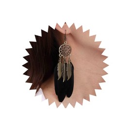 TseenYi Boho Long Feather Tassel Earrings Blue Feather Drop Earrings Gold Circle Filigree Dangle Earrings Vintage Feather Fringe Earrings Gypsy Trunk Earrings Jewellery for Women and Girls, Resin