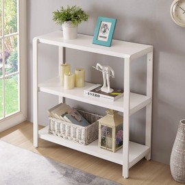 EXCEFUR 3-Tier Bookshelf and Bookcase, Rustic Wood and Metal Book Shelves, Industrial Shelving Unit for Living Room Bedroom, White Oak